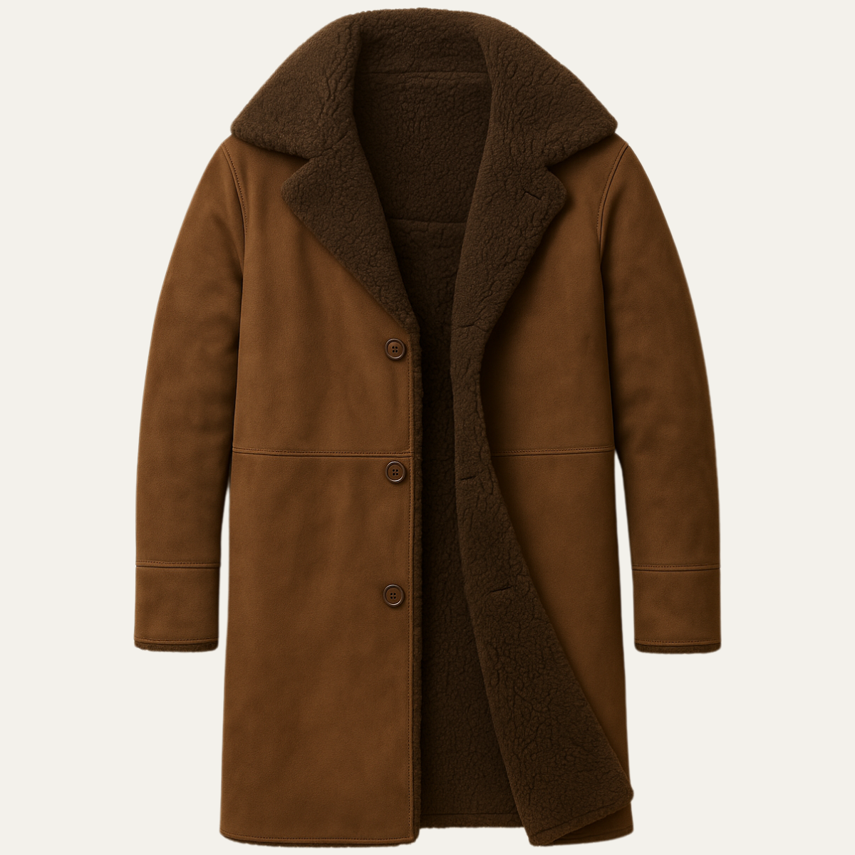 Classic Warm Shearling Overcoat for Men