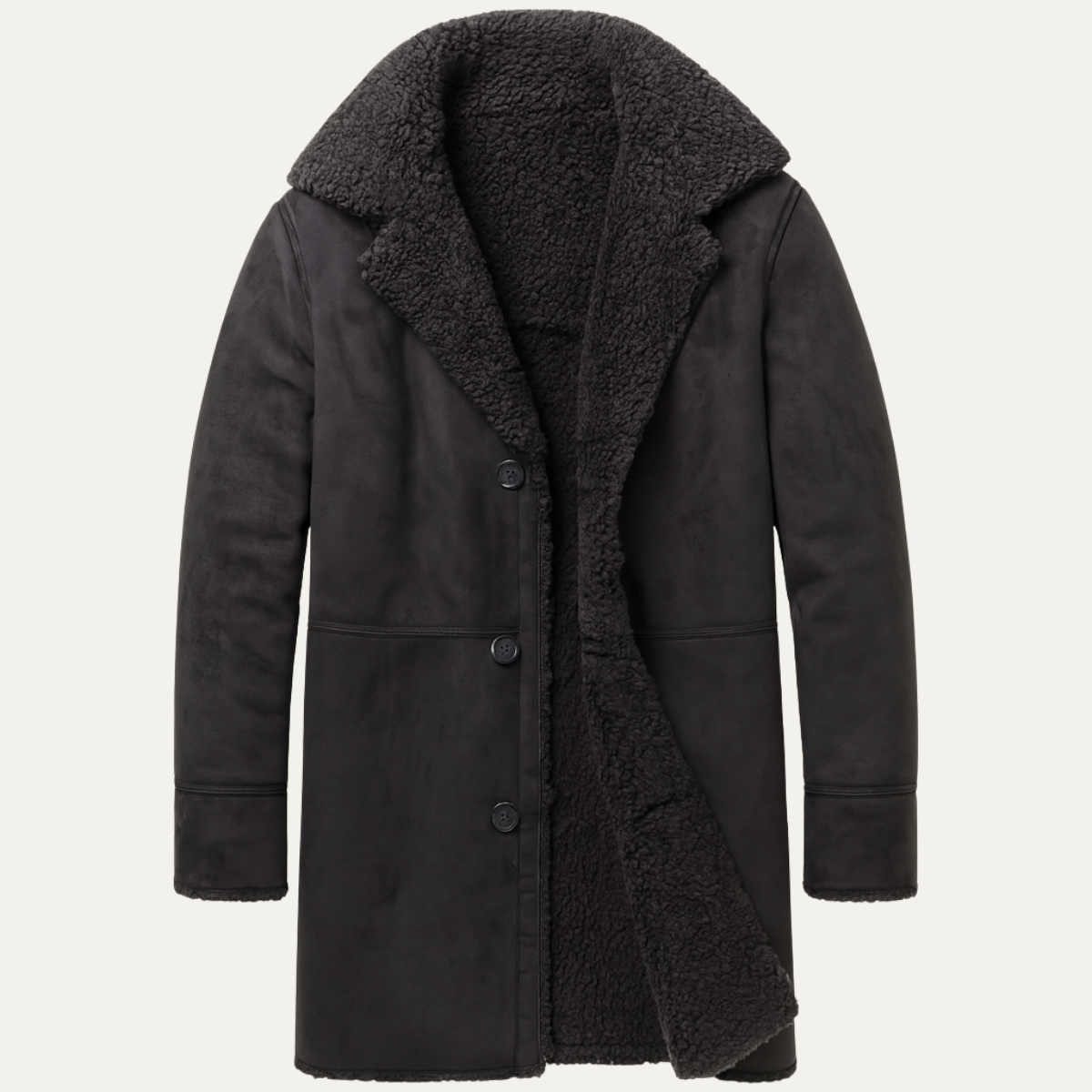 Classic Warm Shearling Overcoat for Men
