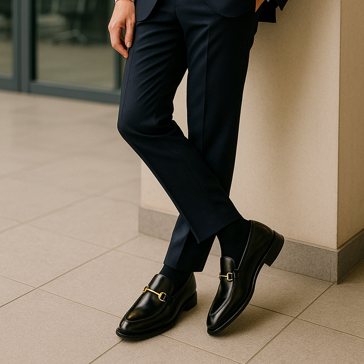 Stylish Black Leather Horsebit Loafers for Men